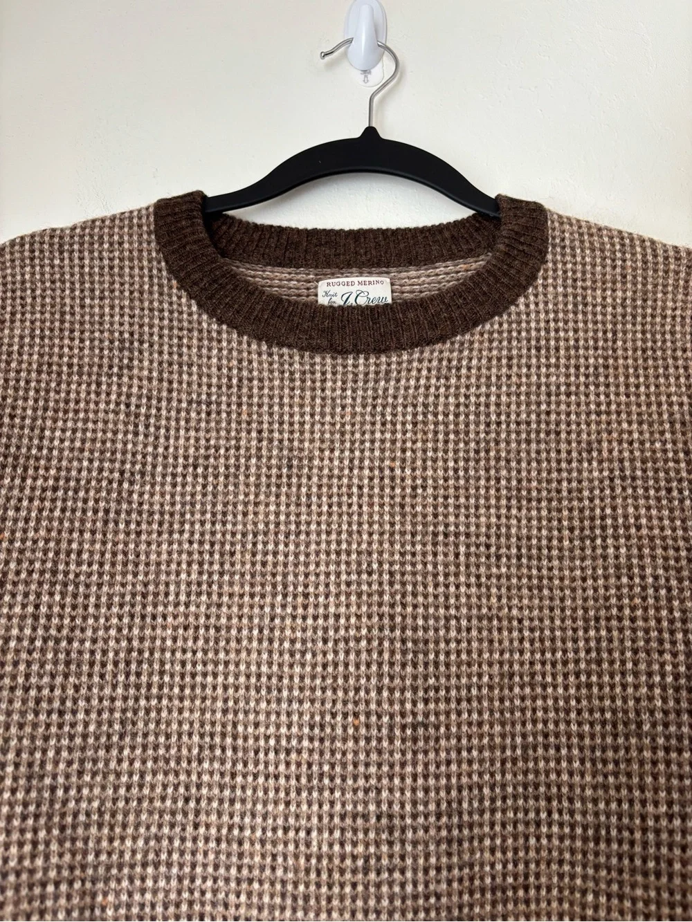 J. Crew Rugged Merino Wool Bird's-Eye Tipped Sweater Men’s Medium Brown Cozy